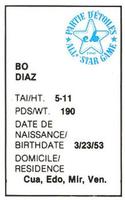 1982 All-Star Game Program Inserts #NNO Bo Diaz Back