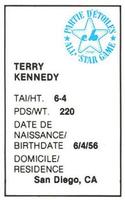 1982 All-Star Game Program Inserts #NNO Terry Kennedy Back