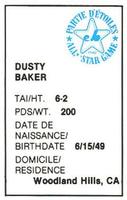 1982 All-Star Game Program Inserts #NNO Dusty Baker Back