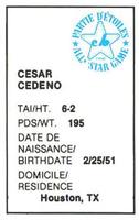 1982 All-Star Game Program Inserts #NNO Cesar Cedeno Back