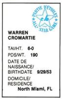 1982 All-Star Game Program Inserts #NNO Warren Cromartie Back