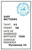 1982 All-Star Game Program Inserts #NNO Gary Matthews Back