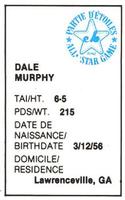 1982 All-Star Game Program Inserts #NNO Dale Murphy Back