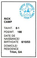 1982 All-Star Game Program Inserts #NNO Rick Camp Back