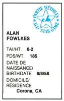 1982 All-Star Game Program Inserts #NNO Alan Fowlkes Back