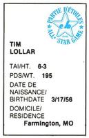 1982 All-Star Game Program Inserts #NNO Tim Lollar Back