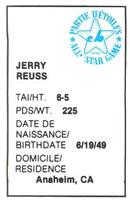 1982 All-Star Game Program Inserts #NNO Jerry Reuss Back