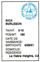 1982 All-Star Game Program Inserts #NNO Rick Burleson Back