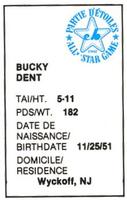 1982 All-Star Game Program Inserts #NNO Bucky Dent Back
