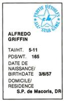 1982 All-Star Game Program Inserts #NNO Alfredo Griffin Back