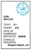 1982 All-Star Game Program Inserts #NNO Don Baylor Back