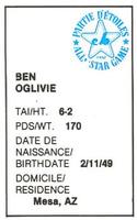 1982 All-Star Game Program Inserts #NNO Ben Oglivie Back
