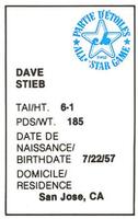 1982 All-Star Game Program Inserts #NNO Dave Stieb Back