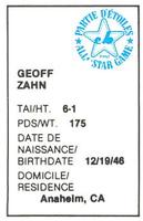 1982 All-Star Game Program Inserts #NNO Geoff Zahn Back