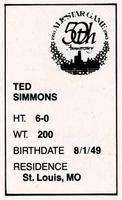 1983 All-Star Game Program Inserts #NNO Ted Simmons Back