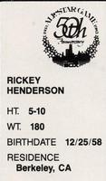 1983 All-Star Game Program Inserts #NNO Rickey Henderson Back