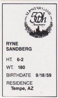 1983 All-Star Game Program Inserts #NNO Ryne Sandberg Back