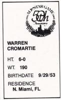 1983 All-Star Game Program Inserts #NNO Warren Cromartie Back