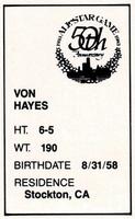1983 All-Star Game Program Inserts #NNO Von Hayes Back