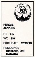 1983 All-Star Game Program Inserts #NNO Fergie Jenkins Back