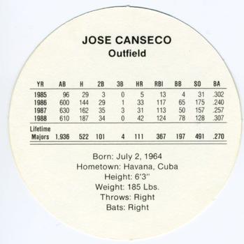 1989 Cadaco Discs #NNO Jose Canseco Back