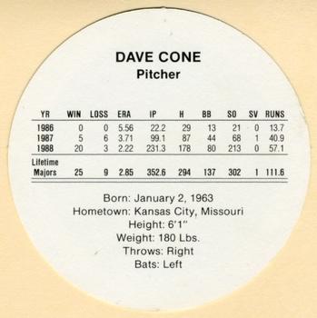 1989 Cadaco Discs #NNO David Cone Back