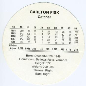 1989 Cadaco Discs #NNO Carlton Fisk Back