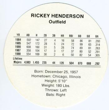 1989 Cadaco Discs #NNO Rickey Henderson Back