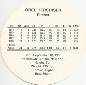 1989 Cadaco Discs #NNO Orel Hershiser Back