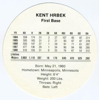 1989 Cadaco Discs #NNO Kent Hrbek Back