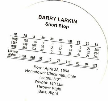 1989 Cadaco Discs #NNO Barry Larkin Back
