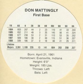 1989 Cadaco Discs #NNO Don Mattingly Back