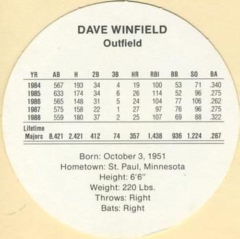 1989 Cadaco Discs #NNO Dave Winfield Back