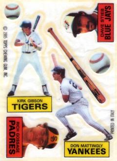 1985 Topps Rub-downs #NNO Kirk Gibson / Rich Gossage / Don Mattingly / Dave Stieb Front