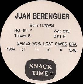 1985 Cain's Detroit Tigers Discs #NNO Juan Berenguer Back