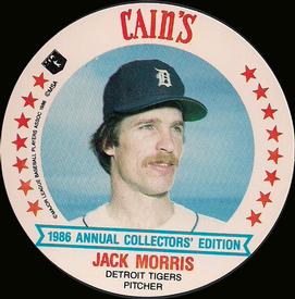 1986 Cain's Detroit Tigers Discs #11 Jack Morris Front