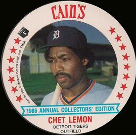 1986 Cain's Detroit Tigers Discs #14 Chet Lemon Front