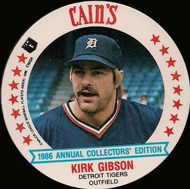 1986 Cain's Detroit Tigers Discs #16 Kirk Gibson Front