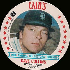1986 Cain's Detroit Tigers Discs #18 Dave Collins Front