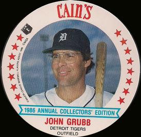 1986 Cain's Detroit Tigers Discs #19 John Grubb Front