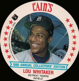 1986 Cain's Detroit Tigers Discs #4 Lou Whitaker Front
