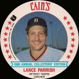 1986 Cain's Detroit Tigers Discs #6 Lance Parrish Front