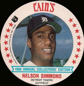 1986 Cain's Detroit Tigers Discs #8 Nelson Simmons Front