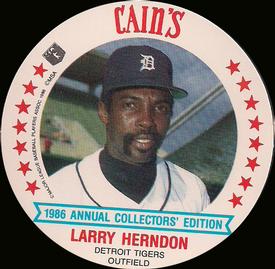 1986 Cain's Detroit Tigers Discs #9 Larry Herndon Front