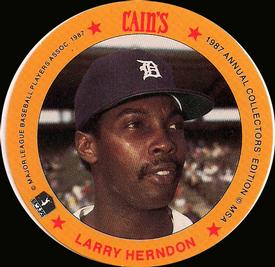 1987 Cain's Detroit Tigers Discs #11 Larry Herndon Front