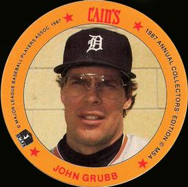 1987 Cain's Detroit Tigers Discs #12 John Grubb Front