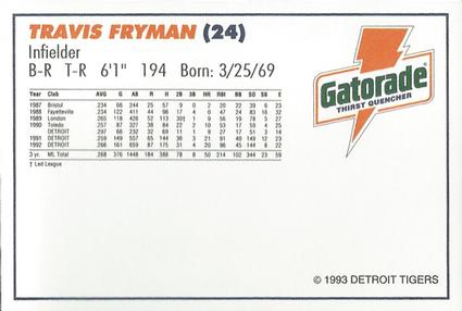 1993 Gatorade Detroit Tigers #NNO Travis Fryman Back