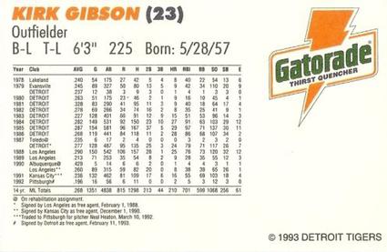 1993 Gatorade Detroit Tigers #NNO Kirk Gibson Back