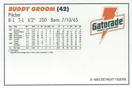 1993 Gatorade Detroit Tigers #NNO Buddy Groom Back