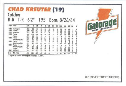 1993 Gatorade Detroit Tigers #NNO Chad Kreuter Back